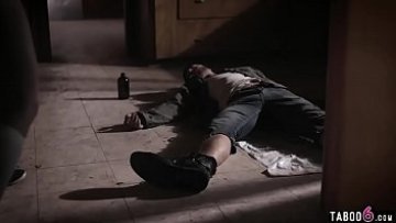 Trespassing student teenagers screw with a homeless man