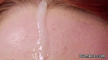Whorish hookup kitty gets jism shot on her face gulping all the love cream